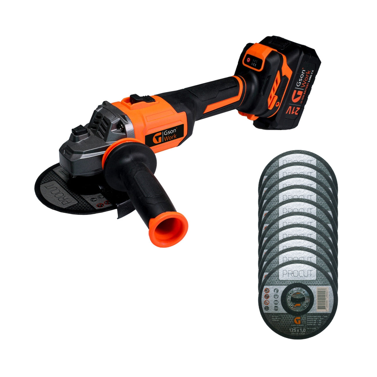 Angle grinder 800W + 1 battery + 300 cutting discs package offer