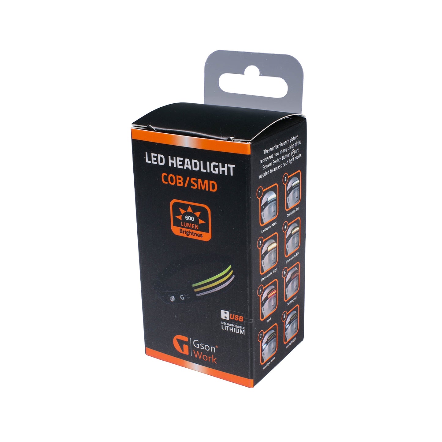 LED Headlight COB/SMD – 600 lumen med rörelsesensor