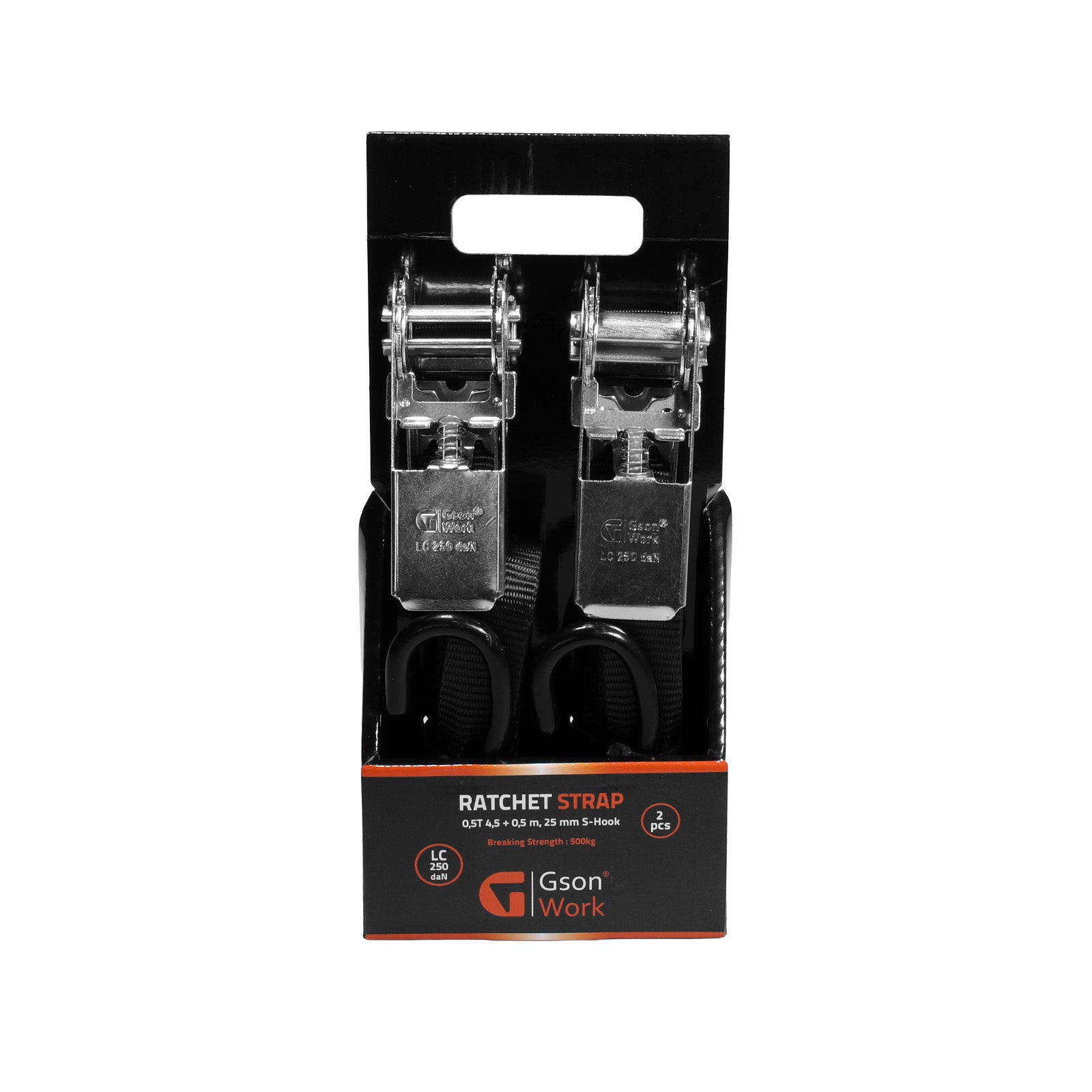 Spännband Svart 0,5T – 4,5, 25 mm, S-krok (2-pack)