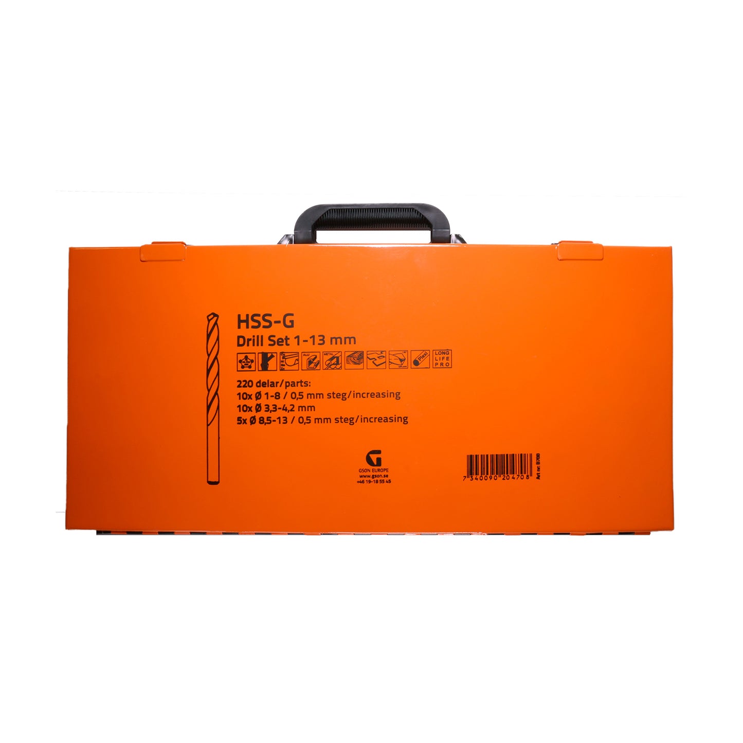HSS-G Borrset – 220 delar 1–13 mm | Slipade snabbstålsborrar