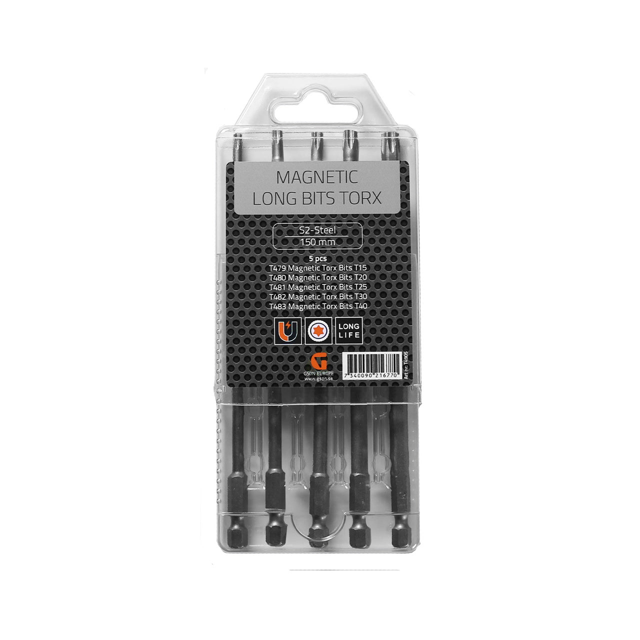 Lång bits set magnetisk 150 mm torx 5 delar